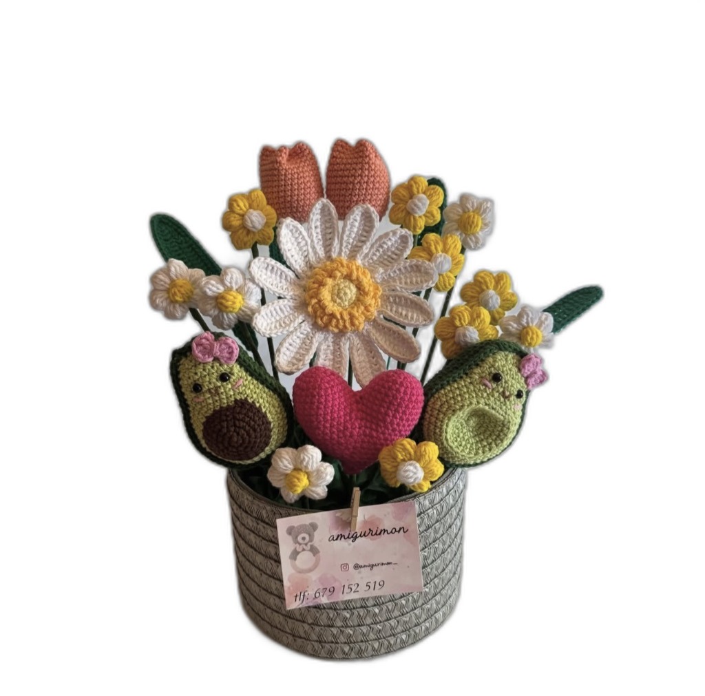Centros florales eternos amigurumi de ganchillo hechos a mano